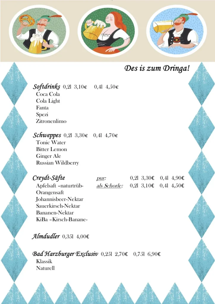 Bräustübl Bad Harzburg Getränkekarte
