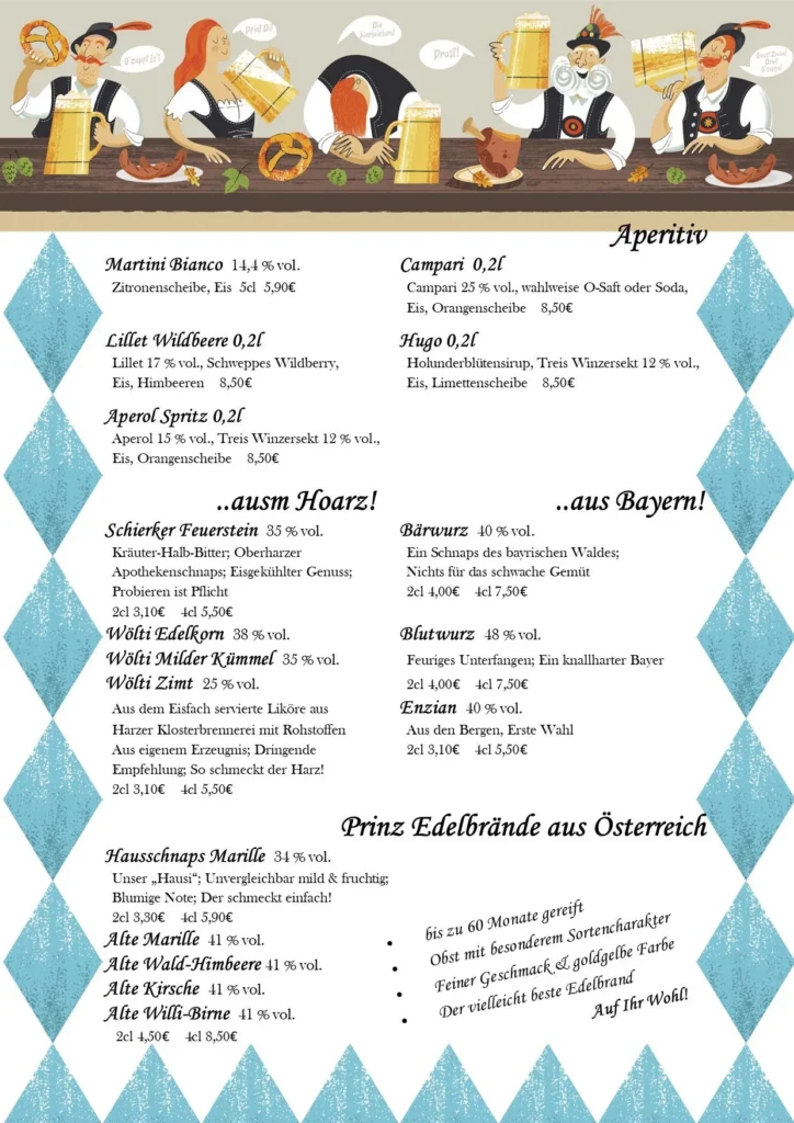 Bräustübl Bad Harzburg Getränkekarte